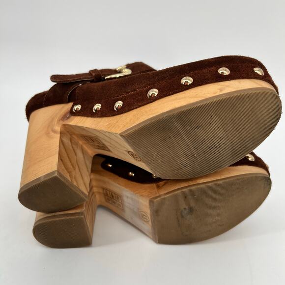 Steve Madden Hilde Clog Womens 6.5 Studded Suede Leather Chocolate Brown READ - Picture 8 of 12